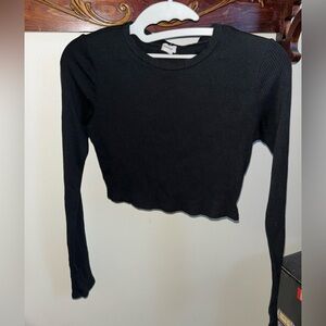 Garage Black Ribbed Long Sleeve Crop Top